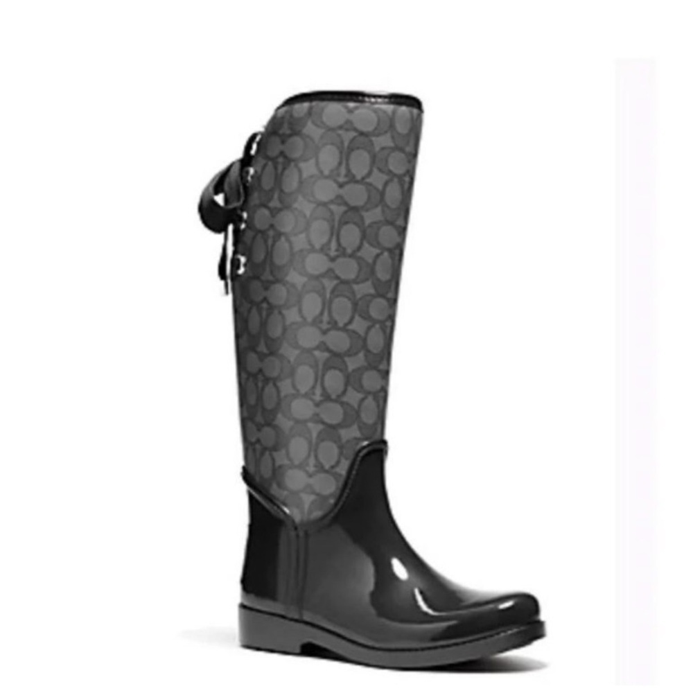 Authentic Coach Gray/Black Signature Outline “Tristee” Rain Boots
